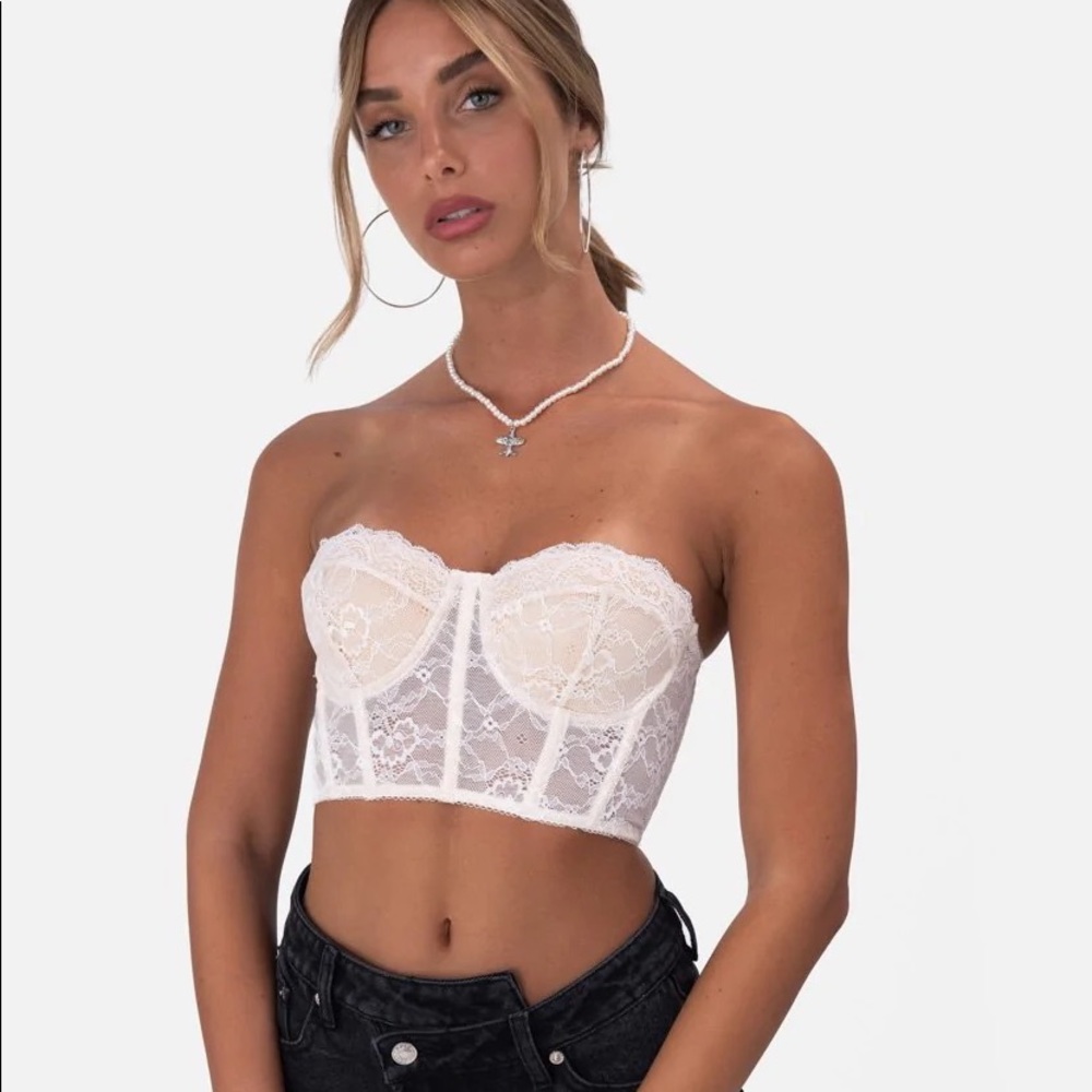 Adika White Strapless Cup Support Lace Corset Top Medium